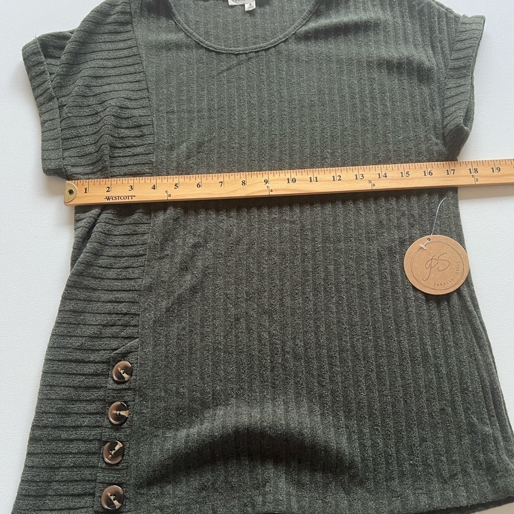 New PARALLEL SKIES Ribbed Button Rolled Sleeve Green Sweater Women SIZE Small - Picture 7 of 8